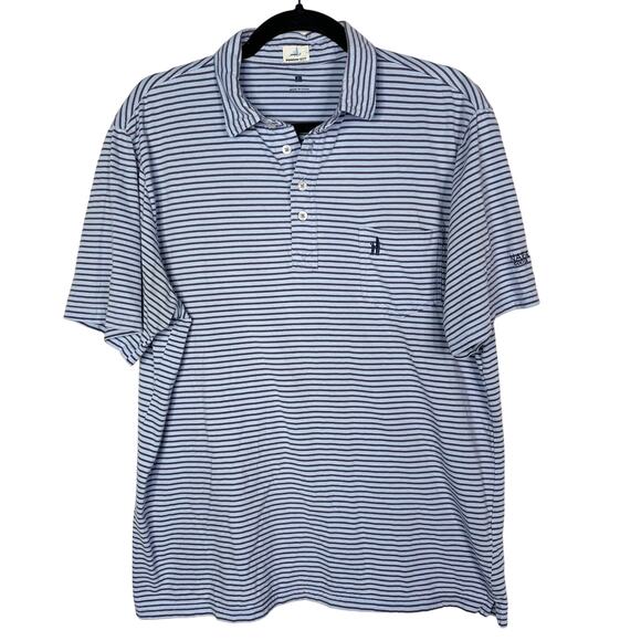 Johnnie-O Mens Large Blue Pencil Striped Original Cotton Polo Chest Pocket Golf - Picture 1 of 11